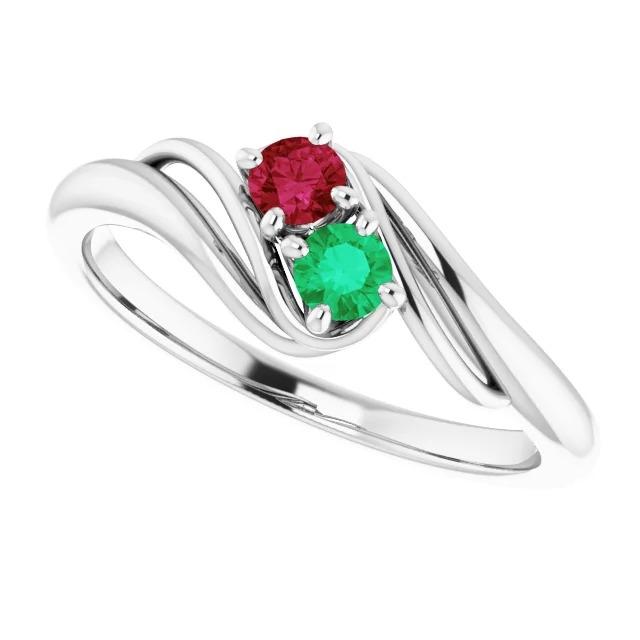 Emerald & Ruby Stones 1 Carat Ring Bypass Shank White Gold 14K