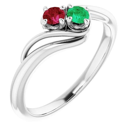 Emerald & Ruby Stones 1 Carat Ring Bypass Shank White Gold 14K