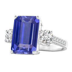 Emerald Sapphire 3 Stone Wedding Ring 5 Carats Round Natural Earth Mined Diamonds Jewellery