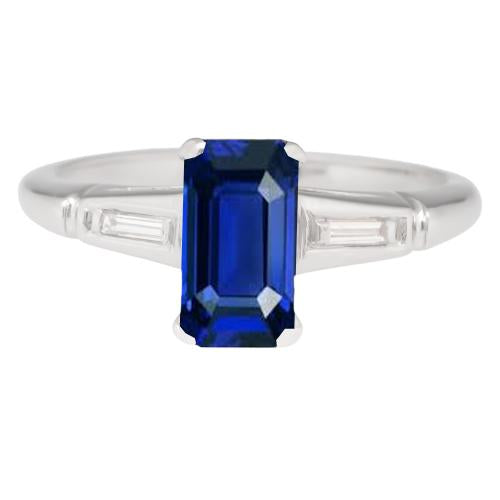 Emerald Sapphire Three Stone Ring Small Baguette Diamonds 2.75 Carats