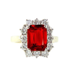 Emerald Shape Red Ruby With Round Natural Earth Mined Diamonds Ring 7.45 Carats Gold
