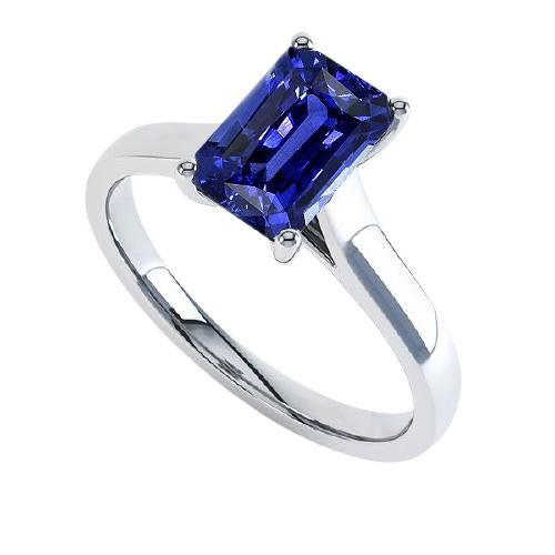 Emerald Solitaire 2 Carats White Gold Ceylon Sapphire Ring