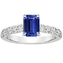 Emerald Solitaire Accents Ring Blue Sapphire & Natural Earth Mined Diamond 4.25 Carats