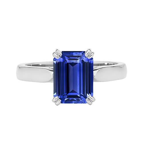 Emerald Solitaire Blue Sapphire Ring 3 Carats Prong Set