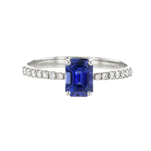 Emerald Solitaire Blue Sapphire Ring & Pave Set Diamonds 2.50 Carats