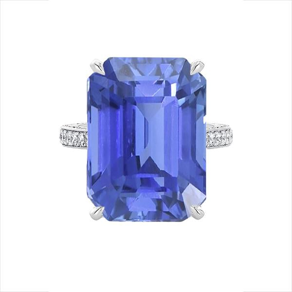 Emerald Solitaire Ceylon Sapphire Ring With Accents 5 Carats