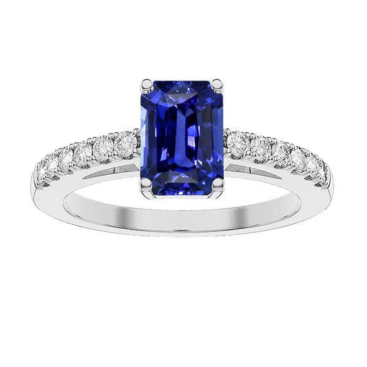 Emerald Solitaire With Diamond Accents Ring Blue Sapphire 3.50 Carats