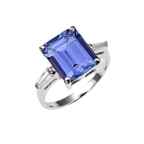 Emerald Tanzanite & Baguette Diamond Ring 12.12 Carats White Gold 14K