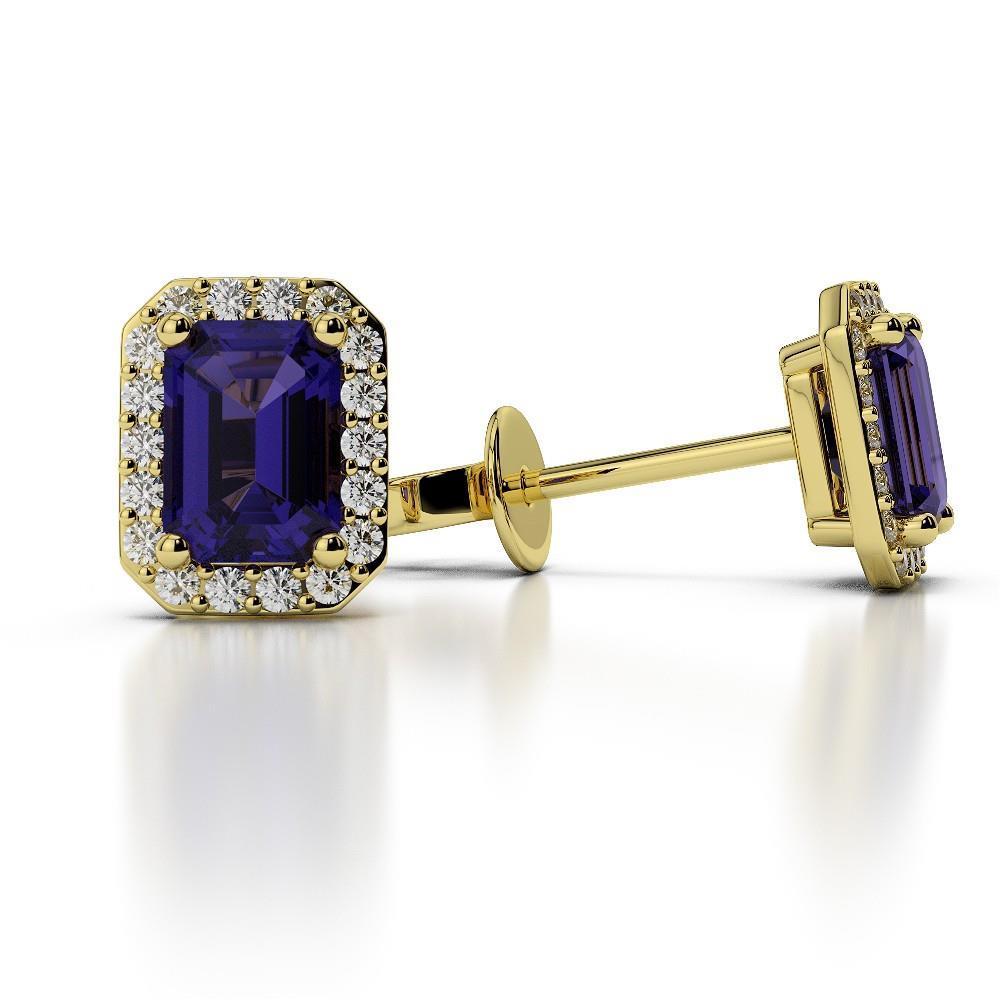Emerald Tanzanite With Diamonds Halo 5.50 Ct Studs Gold 14K