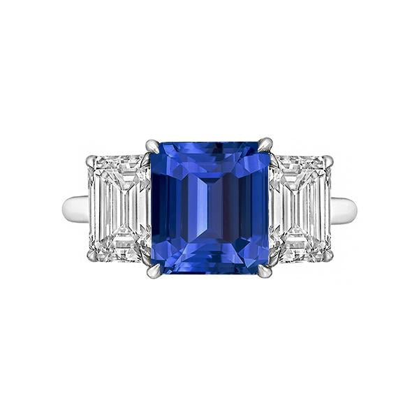 Emerald Three Stone Blue Sapphire Ring 3 Carats Gold Jewelry