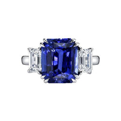 Emerald Three Stone Blue Sapphire Ring 3.50 Carats Women’s Jewellery