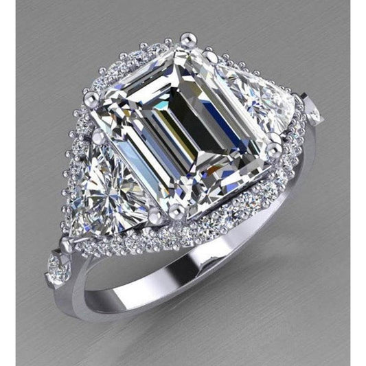 Emerald Trillion Diamond Engagement Ring 3.95 Carats Brilliant Cut