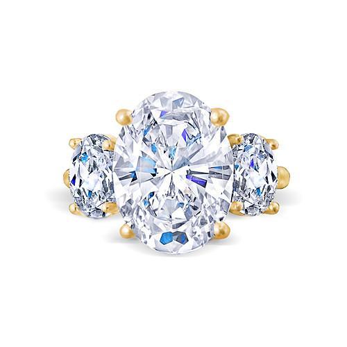 Engagement 3 Stone Oval Cut Diamond Ring 3.50 Carat Yellow Gold