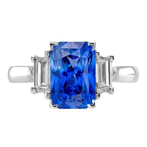 Engagement 3 Stone Radiant Sapphire Ring 3 Carats Emerald Diamonds