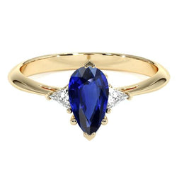 Engagement 3 Stone Ring Pear Ceylon Sapphire & Natural Earth Mined Diamonds 2.25 Carats