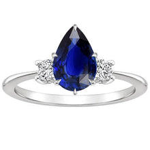 Engagement 3 Stone Ring Pear Ceylon Sapphire & Diamonds 4 Carats