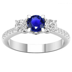 Engagement 3 Stone Style Natural Earth Mined Diamond Ring Round Sapphire 4.50 Carats