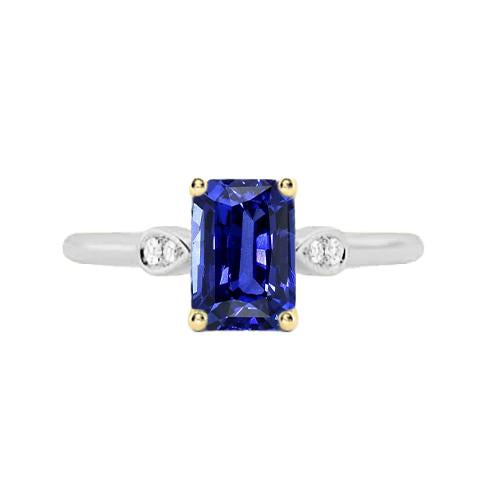 Engagement 5 Stone Emerald Blue Sapphire Ring Diamonds 2.25 Carats