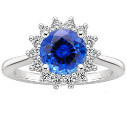 Engagement Natural Earth Mined Diamond Ring Ceylon Sapphire Sunburst Style 3.50 Carats New
