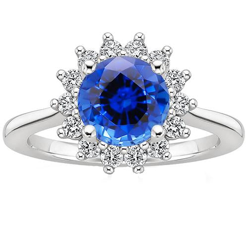 Engagement Diamond Ring Ceylon Sapphire Sunburst Style 3.50 Carats New