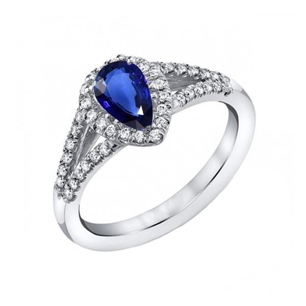 Engagement Halo Blue Sapphire Ring Split Shank Diamonds 3.50 Carats