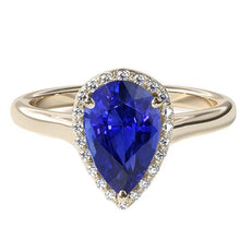 Engagement Halo Ring Pear Cut Blue Sapphire & Diamonds 4 Carats
