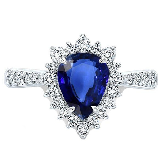 Engagement Halo Ring Star Style Blue Sapphire & Diamonds 3.50 Carats