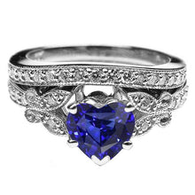 Engagement Heart Blue Sapphire Ring Set Butterfly Style 4 Carats