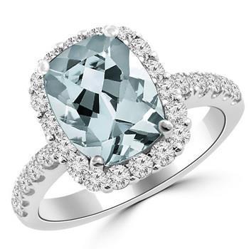 Engagement Ring 11.25 Ct Aquamarine With Diamonds White Gold 14K