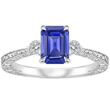 Engagement Ring 3 Stones Emerald Blue Sapphire & Diamond 3.50 Carats