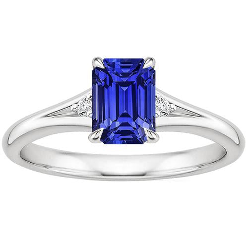 Engagement Ring 3 Stones Emerald Ceylon Sapphire & Diamond 3.25 Carats