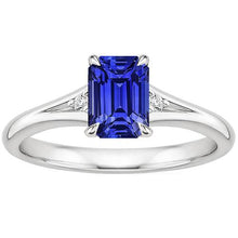 Engagement Ring 3 Stones Emerald Ceylon Sapphire & Diamond 3.25 Carats