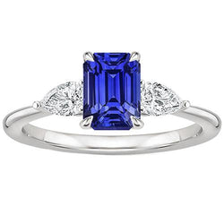 Engagement Ring 3 Stones Emerald Ceylon Sapphire & Natural Earth Mined Diamond 3.50 Carats