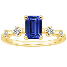 Engagement Ring 5 Stones Emerald Blue Sapphire & Diamond 3.50 Carats
