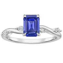 Engagement Ring 5 Stones Emerald Cut Blue Sapphire & Diamond 4 Carats
