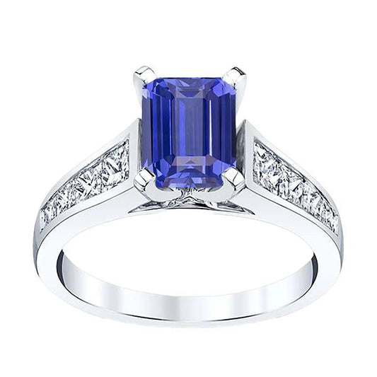 Engagement Ring Emerald Ceylon Sapphire Channel Set Diamonds 3 Carats