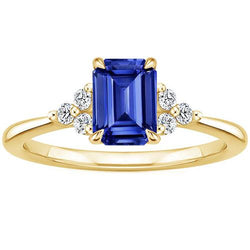 Engagement Ring Floral Style Blue Sapphire & Natural Earth Mined Diamond 3.50 Carats