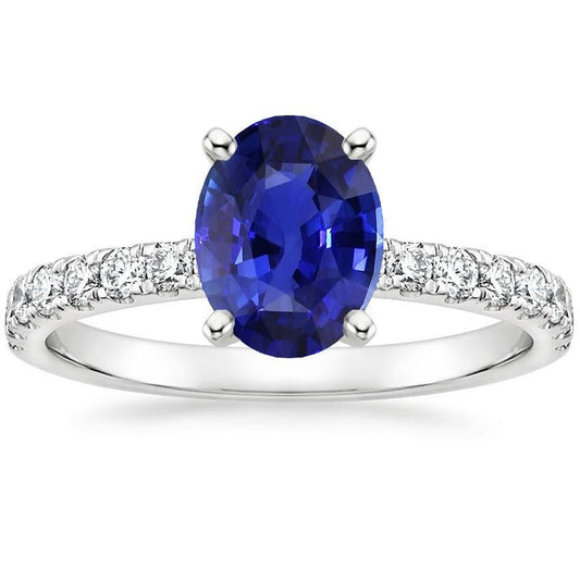 Engagement Ring Oval Sri Lankan Sapphire & Diamond Accents 4.25 Carats