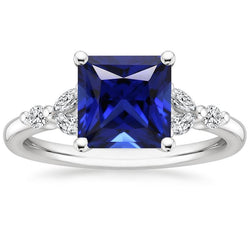 Engagement Ring Princess Cut Ceylon Sapphire and Natural Earth Mined Diamond 5.5 Carat