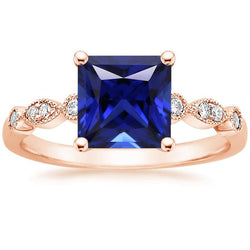 Engagement Ring Princess Sapphire Sri Lankan and Natural Earth Mined Diamonds 5.25 Carats