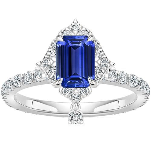 Engagement Ring Pyramid Style Blue Sapphire & Diamond 4.50 Carats