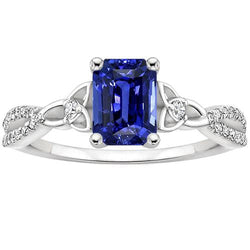 Engagement Ring Split Shank Emerald Blue Sapphire & Diamond 4 Carats