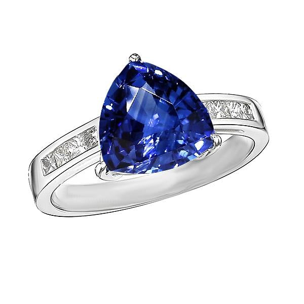 Engagement Ring Trillion Cut Sapphire 2.50 Carats Channel Set Diamonds