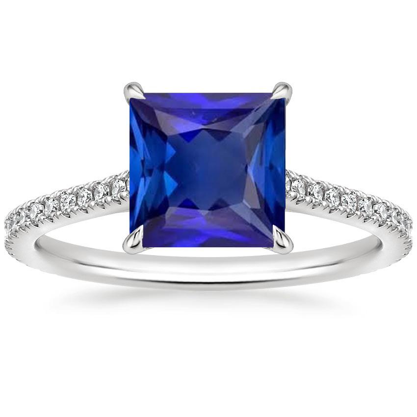 Engagement Ring With Princess Blue Sapphire & Diamond Accents 6 Carats