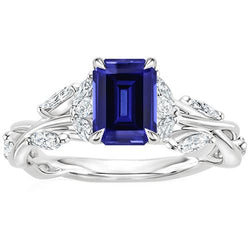 Engagement Ring With Side Stones Ceylon Sapphire & Natural Earth Mined Diamond 4.50 Carats