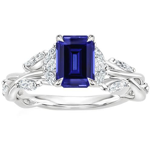 Engagement Ring With Side Stones Ceylon Sapphire & Diamond 4.50 Carats