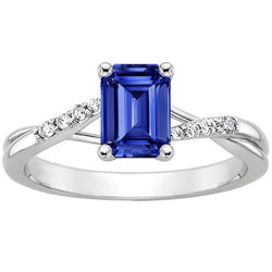 Engagement Ring with Side Stones Blue Sapphire & Natural Earth Mined Diamond 3.25 Carats
