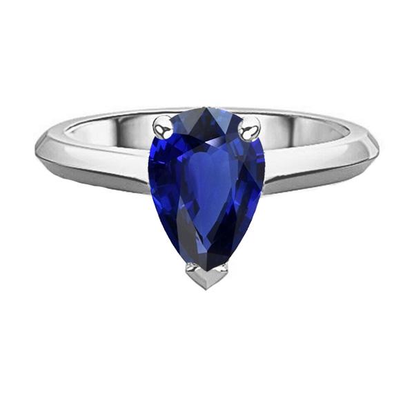 Engagement Solitaire Ring Pear Cut Sri Lankan Sapphire 2 Carats
