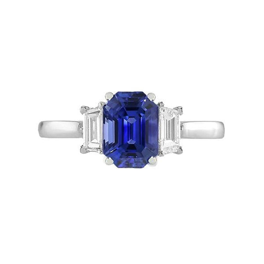 Engagement Three Stone Ring Emerald Sri Lankan Sapphire 2.50 Carats