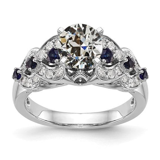 Fancy Gemstone Wedding Ring Old Cut Diamond & Sapphires 4.50 Carats